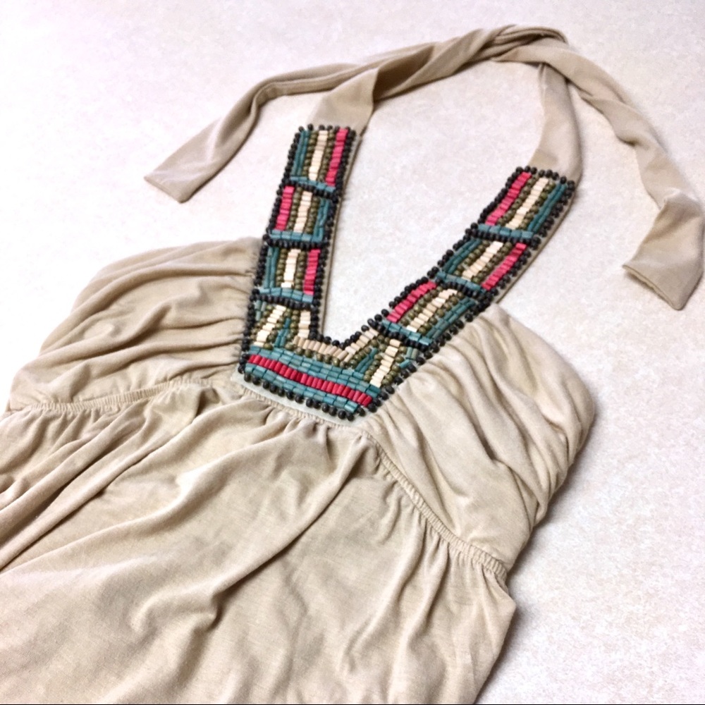 Wet seal beaded halter maxi dress boho knit hippie